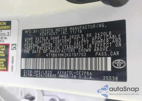 2019 Toyota Camry Xse from USA, damaged, VIN 4T1B61HK2KU197702